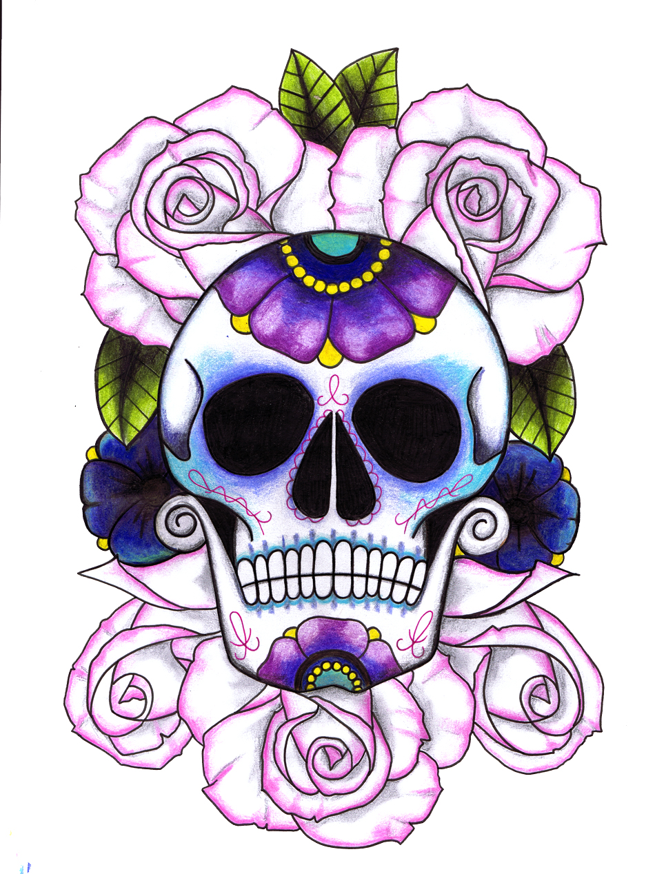 Bed of Roses - Sugar Skull Tattoo Deesign